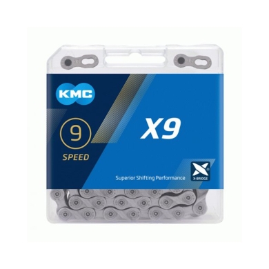 KMC X9 Gray Łańcuch 9 rzędowy 114 ogniw + spinka szary