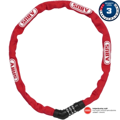 Abus Steel O Chain 4804C 75cm Zapięcie rowerowe łańcuch na szyfr red