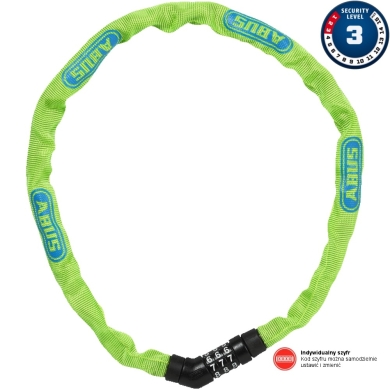 Abus Steel O Chain 4804C 75cm Zapięcie rowerowe łańcuch na szyfr lime