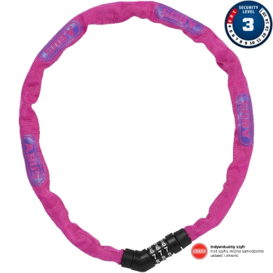 Abus Steel O Chain 4804C 75cm Zapięcie rowerowe łańcuch na szyfr pink