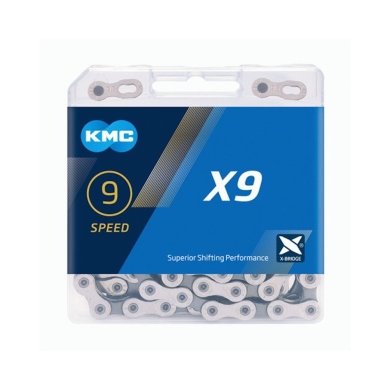 KMC X9 Silver/Gray Łańcuch 9 rzędowy 114 ogniw + spinka srebrny/szary