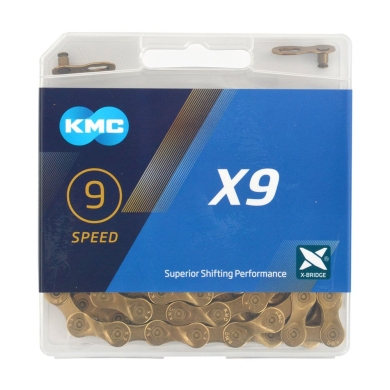 KMC X9 Ti-N Łańcuch 9 rzędowy 114 ogniw + spinka złoty