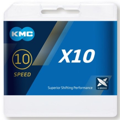 KMC X10 Łańcuch 10 rzędowy 114 ogniw + spinka szary