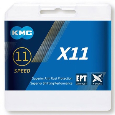 KMC X11 EPT Łańcuch 11 rzędowy 118 ogniw + spinka srebrny