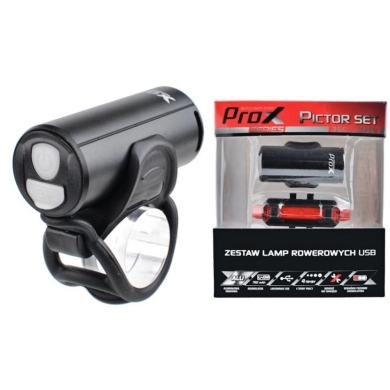 ProX Pictor SET Zestaw lampek rowerowych czarny CREE 350 Lm aku USB