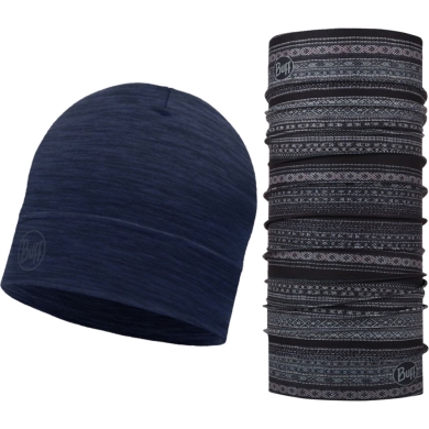 Zestaw czapka + chusta Buff Premium niebieski-czarny
