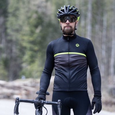 Koszulka rowerowa z długim rękawem Rogelli Hero II czarno-żółta - M