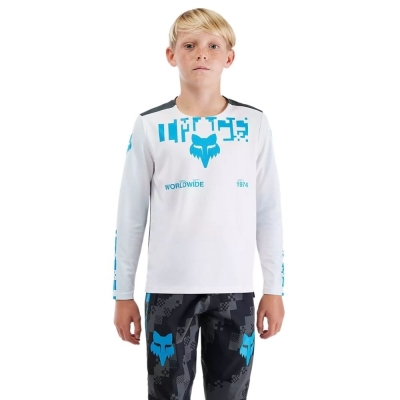 Koszulka rowerowa dziecięca z długim rękawem Fox Junior Ranger Digi Image biała