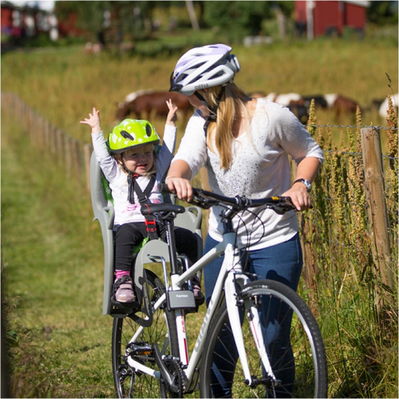 Fotelik rowerowy Hamax Kiss szaro-czerwony + adapter na ramę + kask