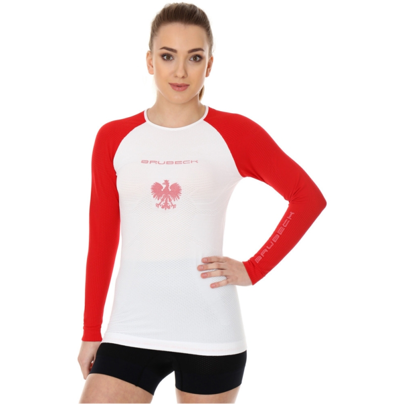 Koszulka damska z długim rękawem Brubeck 3D Husar PRO biało-czerwona