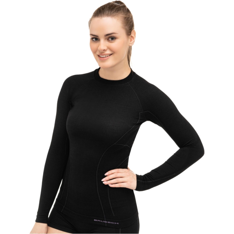 Koszulka damska z długim rękawem Brubeck Active Wool czarna