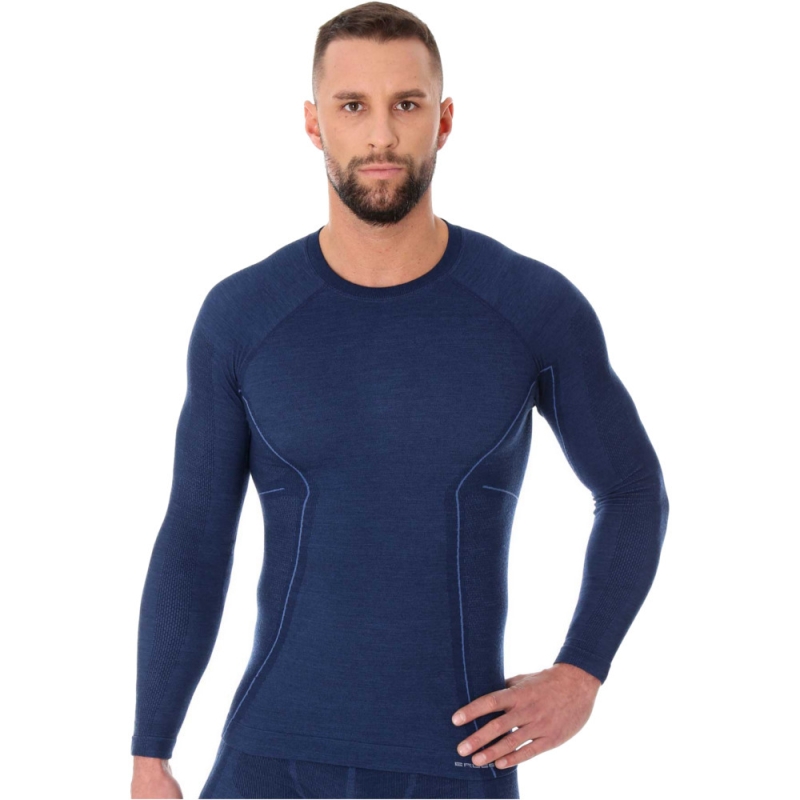 Koszulka z długim rękawem Brubeck Active Wool granatowa