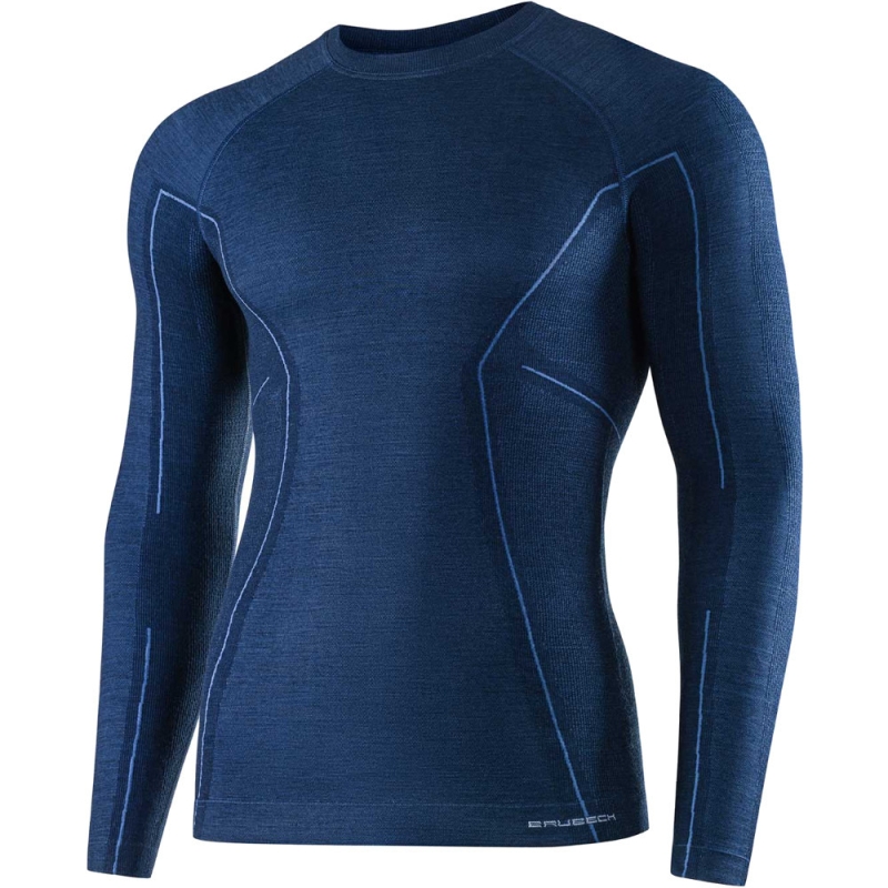 Koszulka z długim rękawem Brubeck Active Wool granatowa