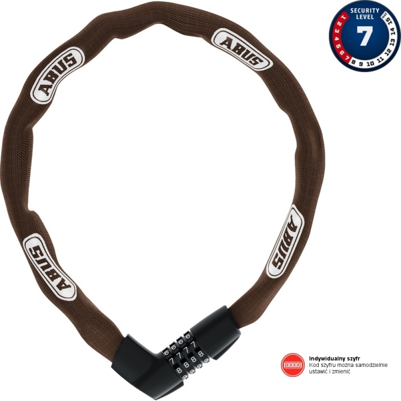 Abus Tresor 1385 85cm Zapięcie do roweru łańcuch na szyfr brown