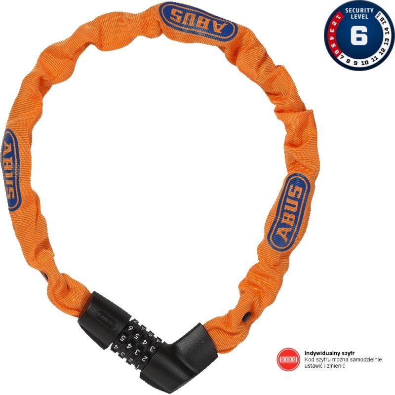 Abus Tresor 1385 75cm Zapięcie do roweru łańcuch na szyfr orange