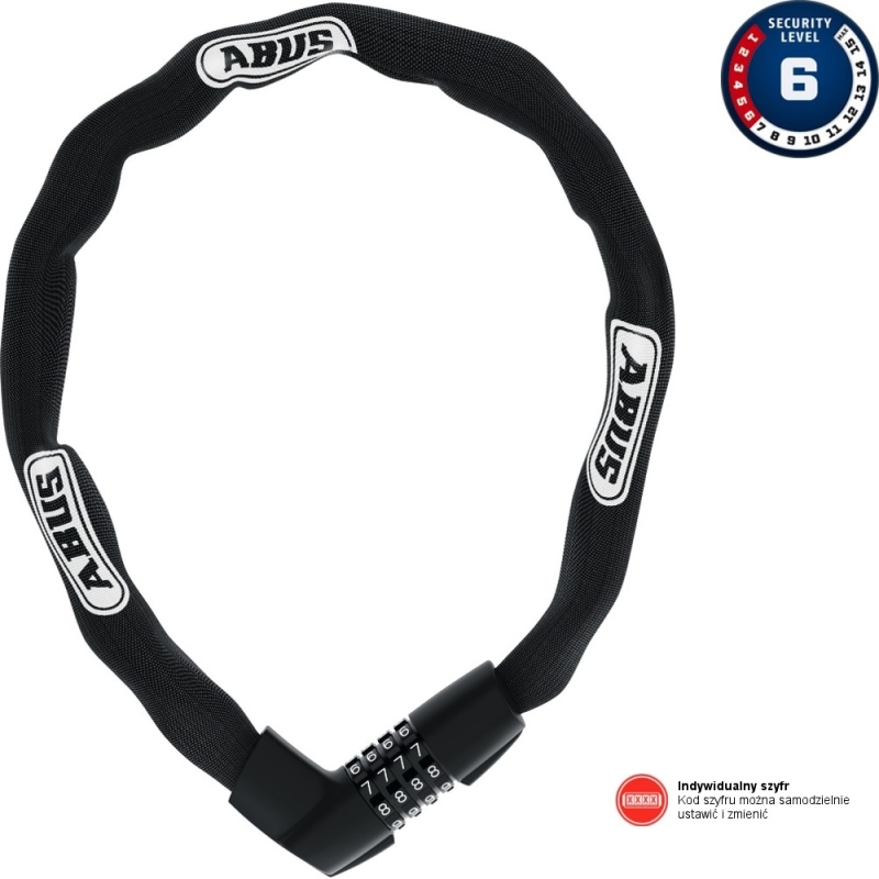 Abus Tresor 1385 75cm Zapięcie do roweru łańcuch na szyfr czarny