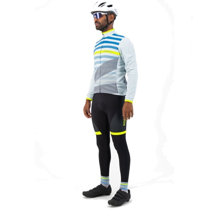 Koszulka rowerowa z długim rękawem Rogelli Stripe szaro-niebieska