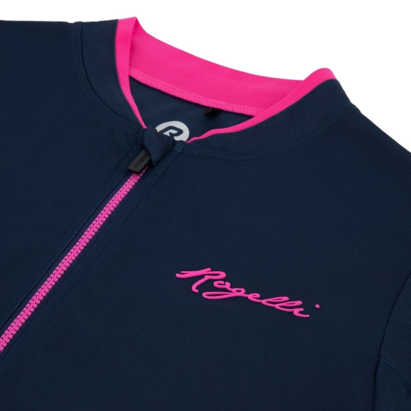 Koszulka rowerowa damska Rogelli Essential granatowo-różowa