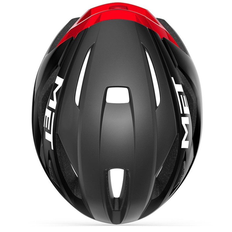 Kask rowerowy MET Strale czarno-czerwony połysk