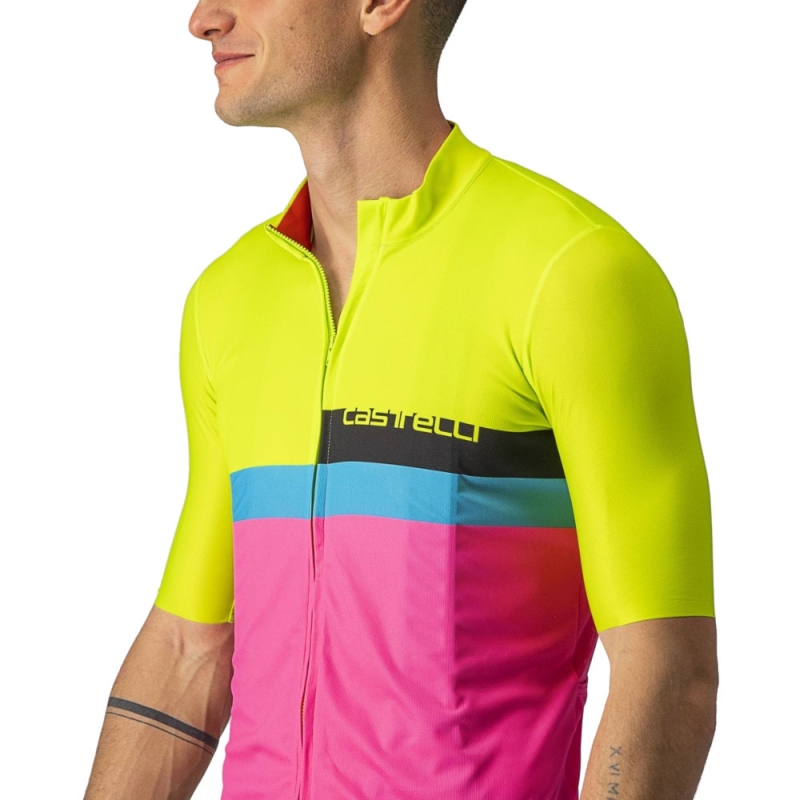 Koszulka rowerowa Castelli A Blocco żółto-różowa