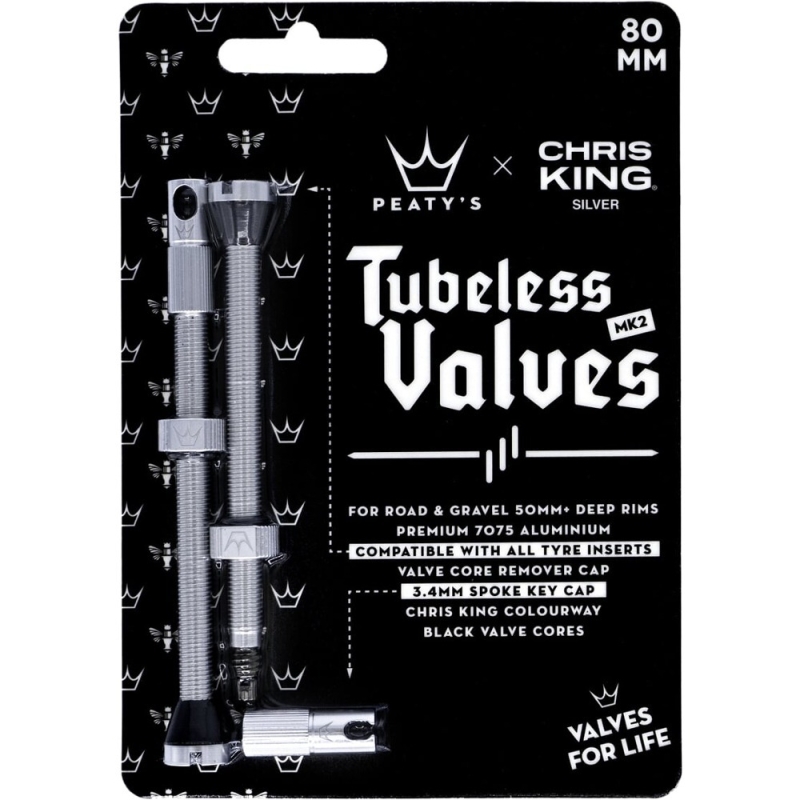 Zestaw wentyli Peatys x Chris King tubeless srebrne