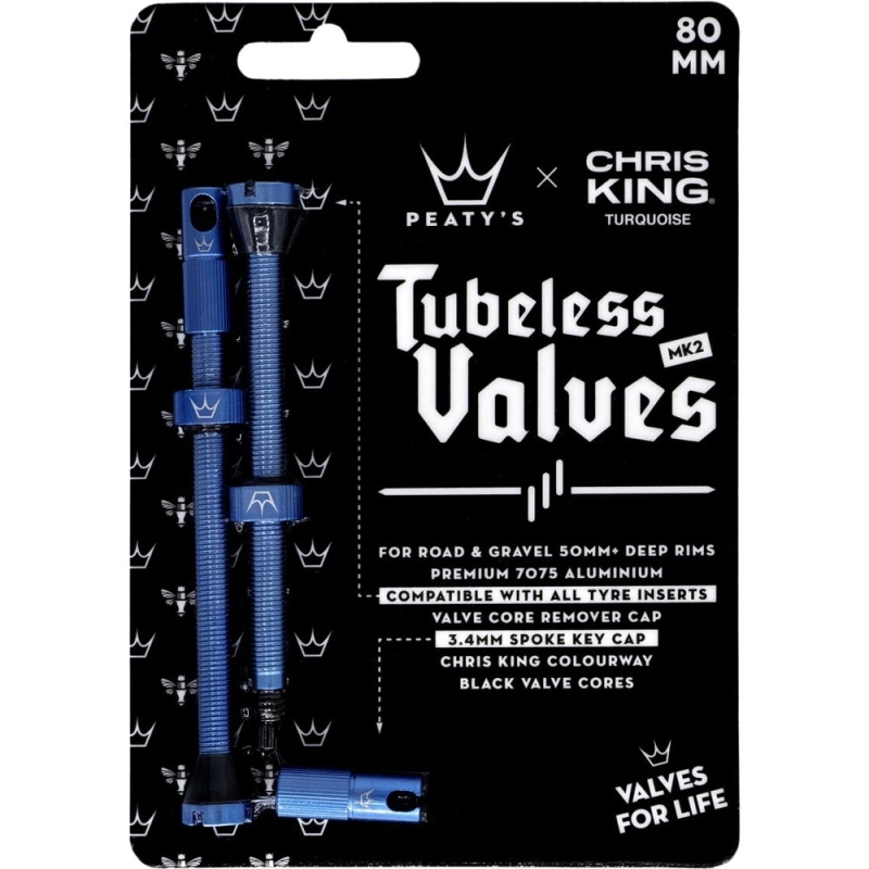 Zestaw wentyli Peatys x Chris King tubeless turkusowe