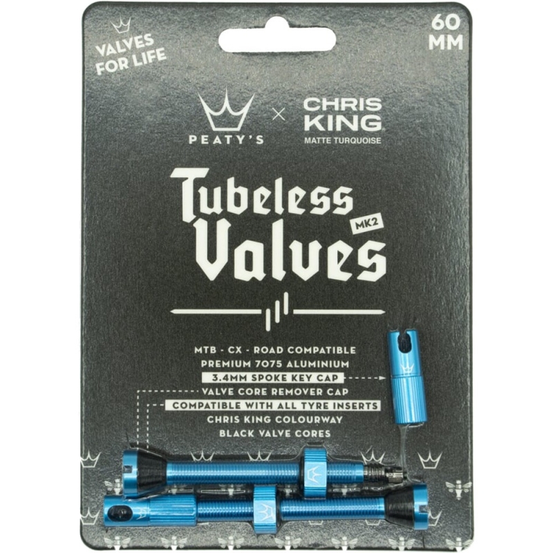 Zestaw wentyli Peatys x Chris King tubeless turkusowe