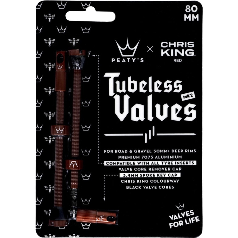 Zestaw wentyli Peatys x Chris King tubeless czerwone