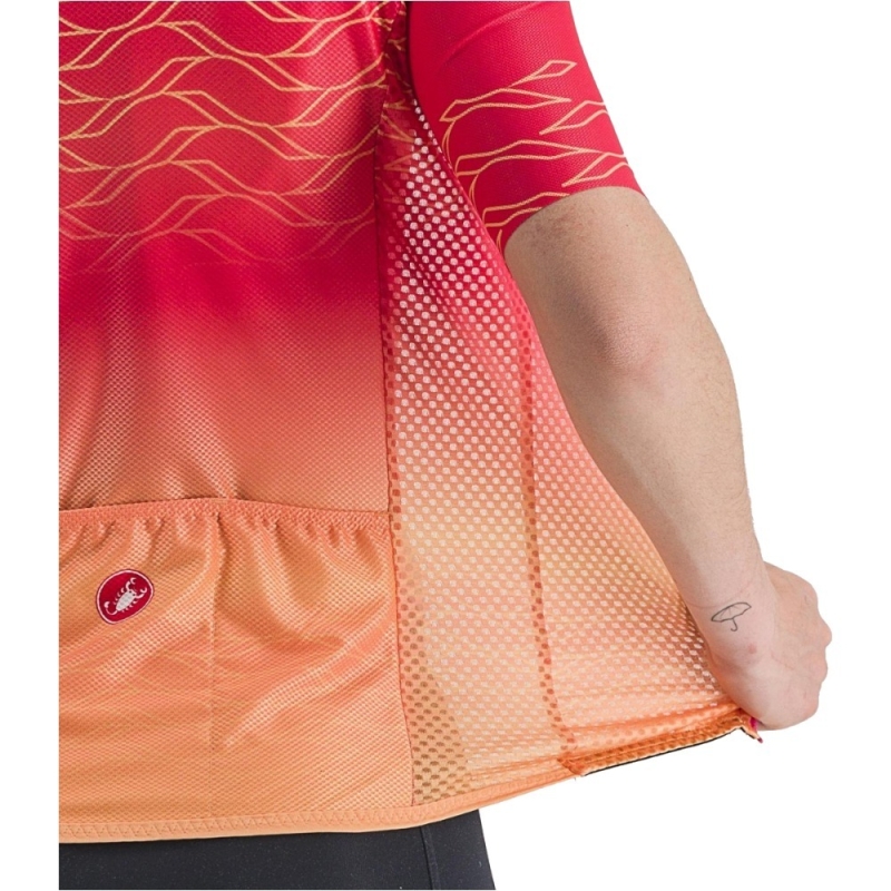 Koszulka rowerowa damska Castelli Climbers 2.0 czerwono-pomarańczowa