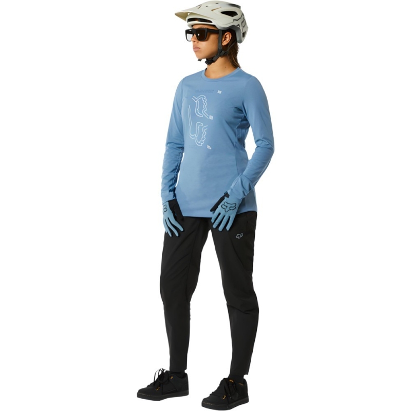 Koszulka rowerowa damska z długim rękawem Fox Ranger Drirelease niebieska