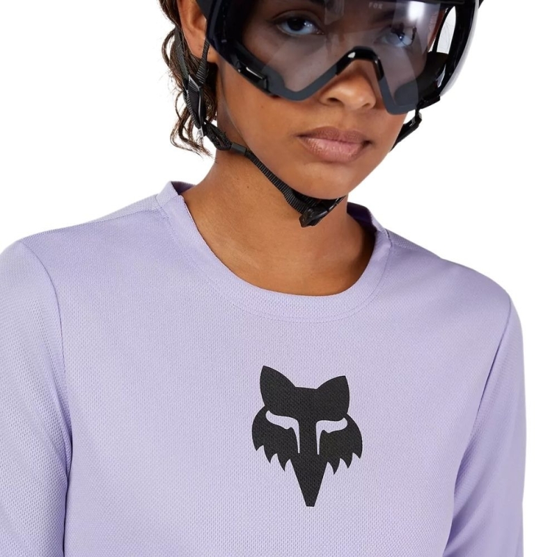 Koszulka rowerowa damska z długim rękawem Fox Lady Ranger Head liliowa