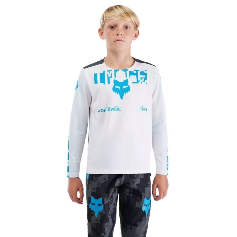 Koszulka rowerowa dziecięca z długim rękawem Fox Junior Ranger Digi Image biała