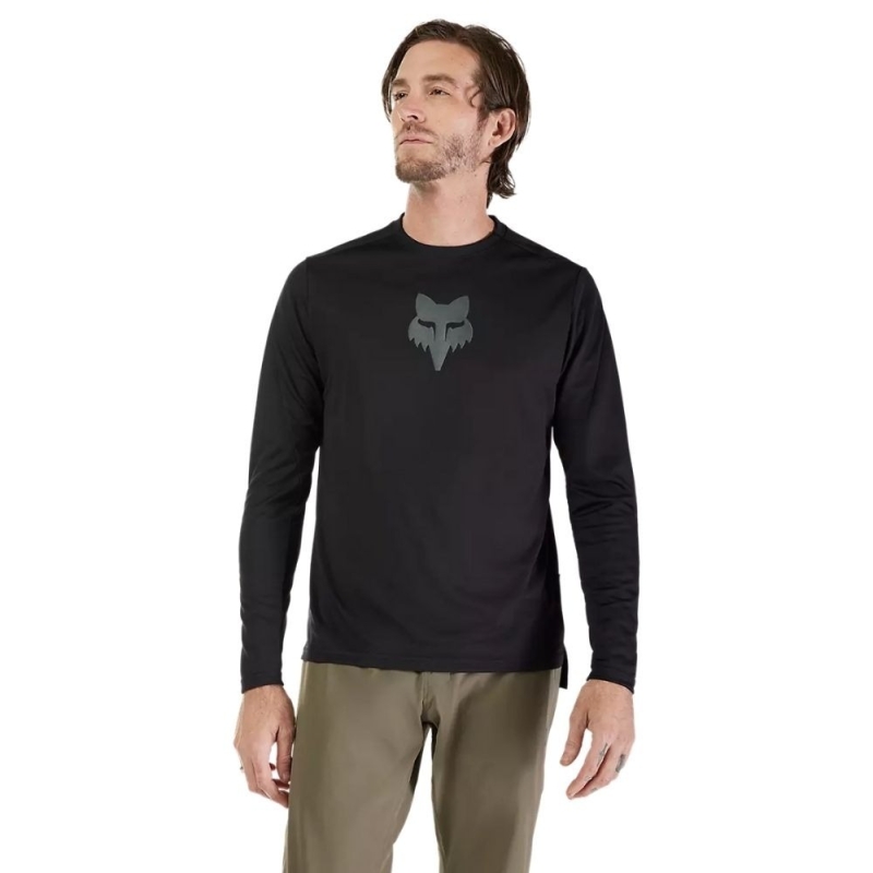 Koszulka rowerowa z długim rękawem Fox Ranger Head czarna
