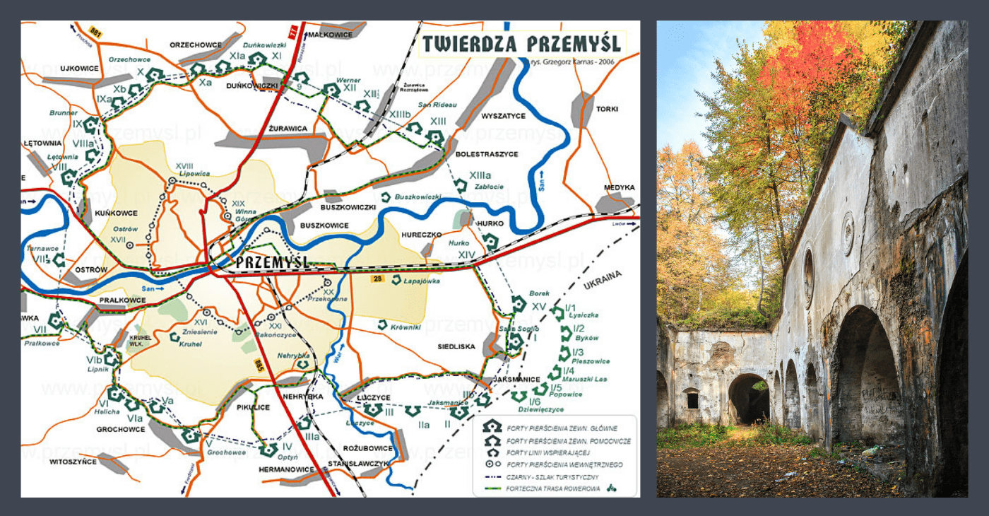 mapa szlaku Fortecznej Trasy Rowerowej