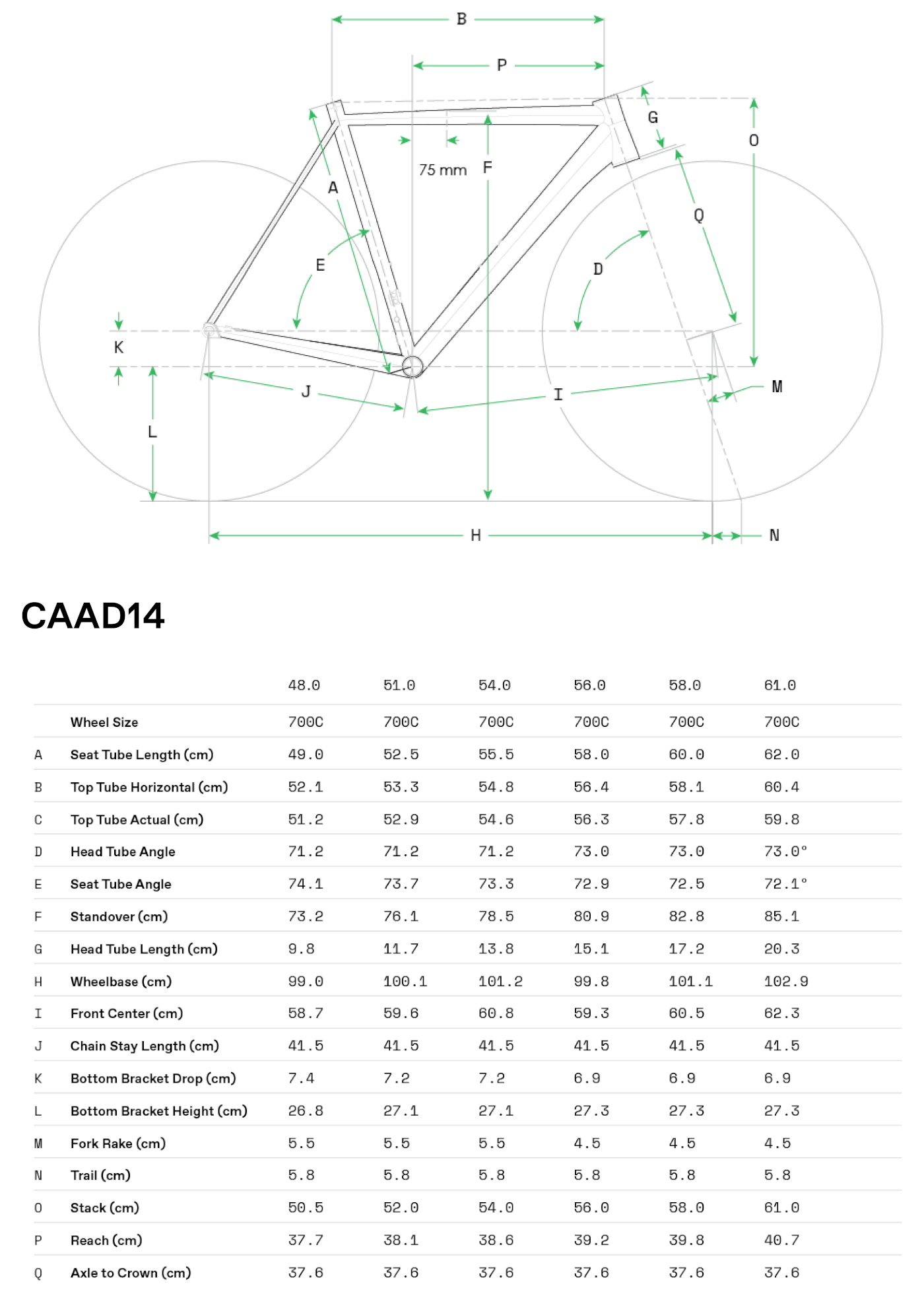 Geometria roweru Cannondale CAAD14