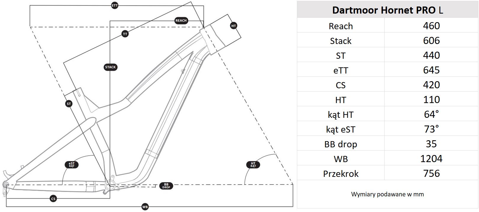 Geometria ramy Dartmoor Hornet Pro L